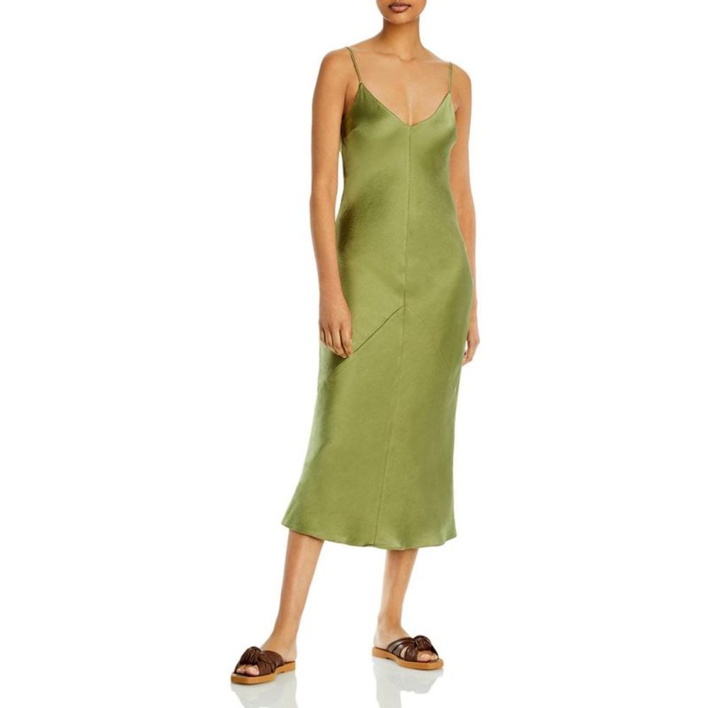 Line & Dot Womens Dolly Green Satin Calf Cocktail Midi Dress NWT